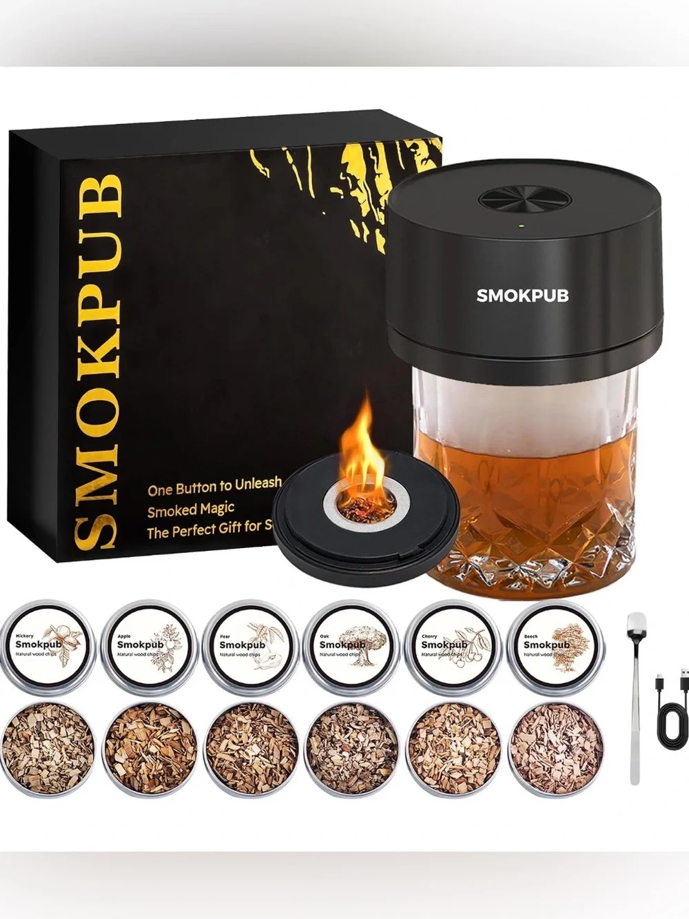 Smokpub Electric Cocktail & Whiskey Smoker Kit - Flameless Rechargeable